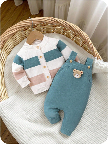 Fashionable Cute Versatile Baby Boy Striped Print Long Sleeve Cardigan Sweater