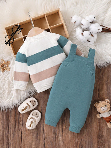 Fashionable Cute Versatile Baby Boy Striped Print Long Sleeve Cardigan Sweater
