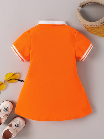 Baby Girl Contrast Collar Fold Pleated Detail Polo Neck Dress