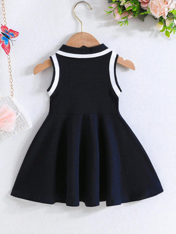 Baby Girl Striped Sleeveless Dress With Ruffled Collar