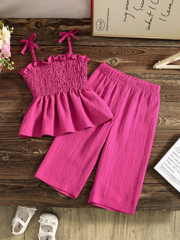 Baby Girl Solid Color Suspender Casual Jumpsuit Set