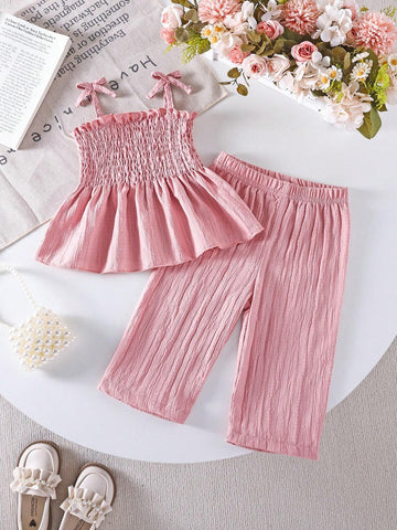 Baby Girl Solid Color Suspender Casual Jumpsuit Set