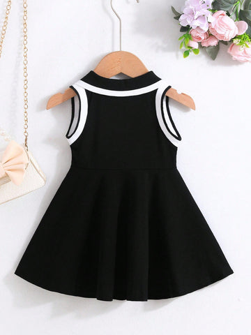 Baby Girl Striped Sleeveless Dress With Ruffled Collar