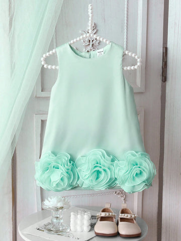 Baby Girls Elegant High-End Satin 3D Lace Floral Bowknot Back Princess Dress