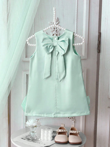 Baby Girls Elegant High-End Satin 3D Lace Floral Bowknot Back Princess Dress