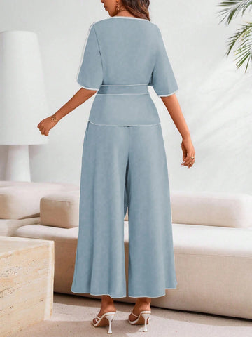 Clasi 2pcs Elegant Women Colorblock Casual Two-Piece Outfit