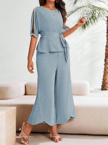 Clasi 2pcs Elegant Women Colorblock Casual Two-Piece Outfit