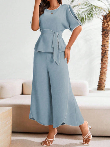 Clasi 2pcs Elegant Women Colorblock Casual Two-Piece Outfit