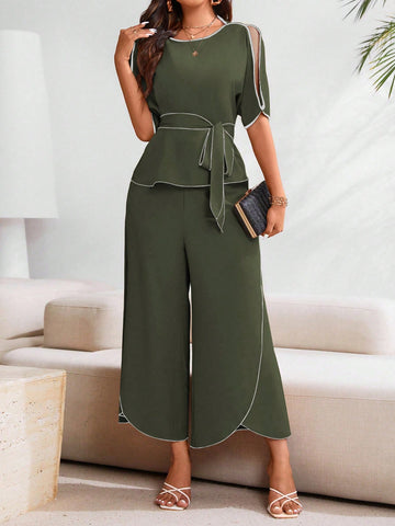 Clasi 2pcs Elegant Women Colorblock Casual Two-Piece Outfit
