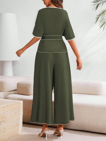 Clasi 2pcs Elegant Women Colorblock Casual Two-Piece Outfit