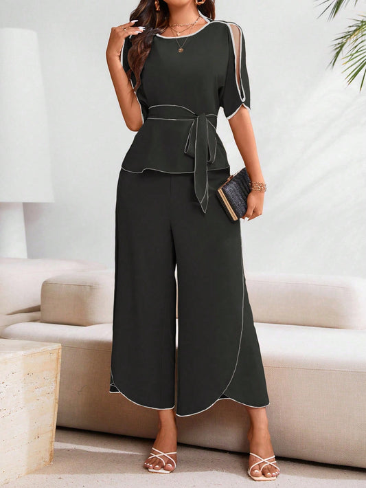 Clasi 2pcs Elegant Women Colorblock Casual Two-Piece Outfit