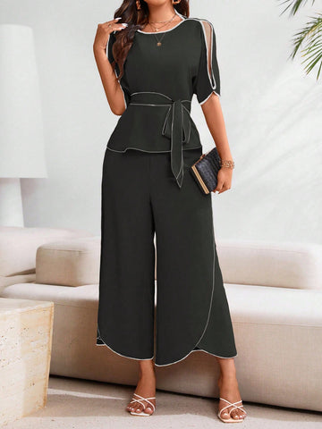 Clasi 2pcs Elegant Women Colorblock Casual Two-Piece Outfit