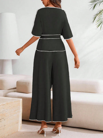 Clasi 2pcs Elegant Women Colorblock Casual Two-Piece Outfit