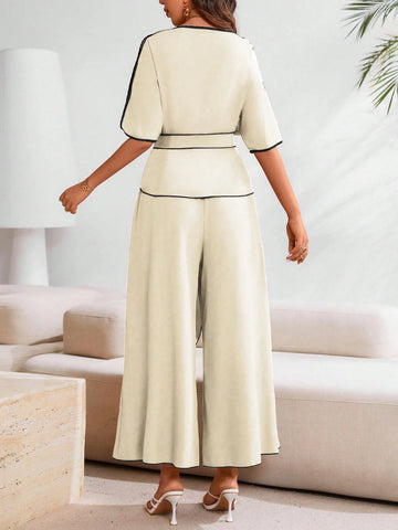 Clasi 2pcs Elegant Women Colorblock Casual Two-Piece Outfit