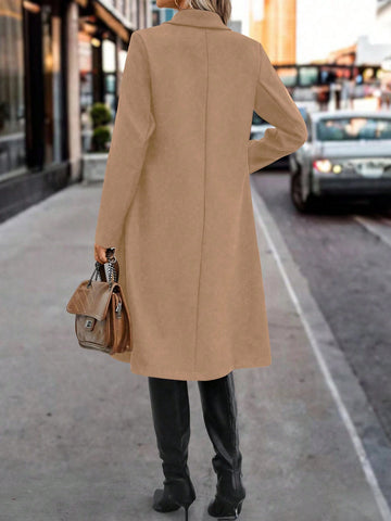 Solid Color Lapel Double-Breasted Woolen Coat