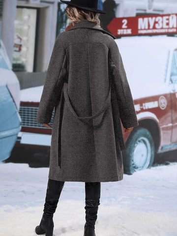 Clasi Lapel Neck Double Breasted Belted Overcoat