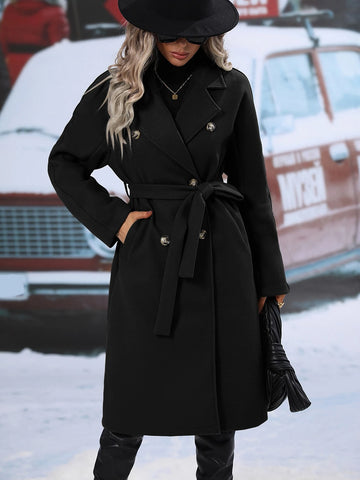 Clasi Lapel Neck Double Breasted Belted Overcoat