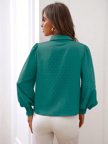 Chiquease Swiss Dot Shirred Lantern Sleeve Shirt
