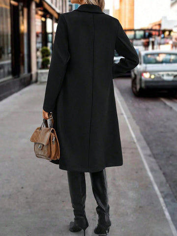 Solid Color Lapel Double-Breasted Woolen Coat