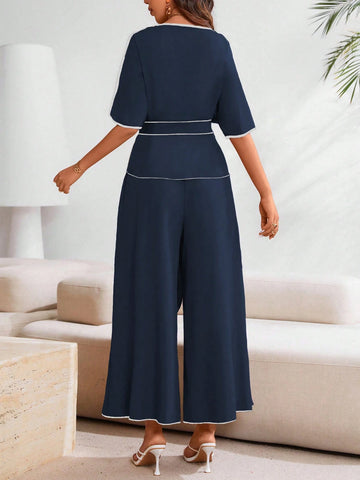 Clasi 2pcs Elegant Women Colorblock Casual Two-Piece Outfit