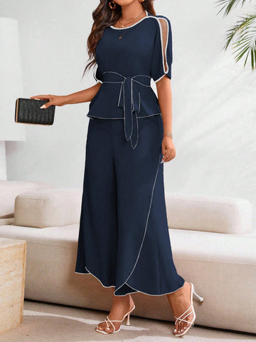 Clasi 2pcs Elegant Women Colorblock Casual Two-Piece Outfit