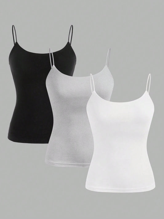 Zwear 3pcs Black, White & Gray Camisole Casual Slim Fit Summer Tank Tops
