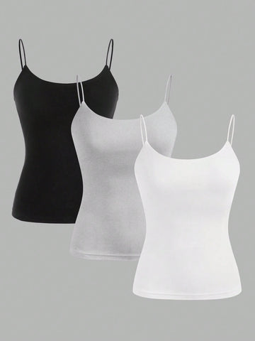 Zwear 3pcs Black, White & Gray Camisole Casual Slim Fit Summer Tank Tops
