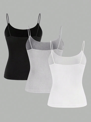 Zwear 3pcs Black, White & Gray Camisole Casual Slim Fit Summer Tank Tops