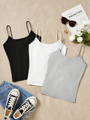 Zwear 3pcs Black, White & Gray Camisole Casual Slim Fit Summer Tank Tops