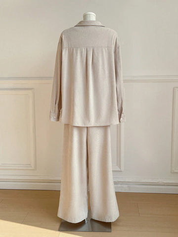 Women's New Striped Embroidered Loose Shirt And Pants Set