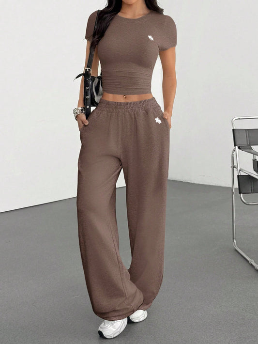 Women Fitted Casual Knightley Print Short Sleeve T-Shirt And Pants Set