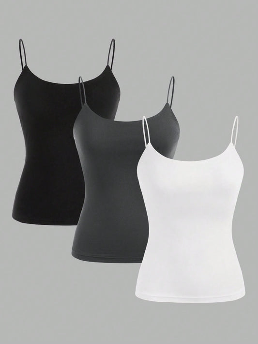 Zwear 3pcs Black, White & Gray Camisole Casual Slim Fit Summer Tank Tops