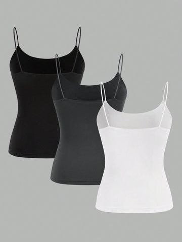 Zwear 3pcs Black, White & Gray Camisole Casual Slim Fit Summer Tank Tops