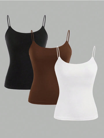 Zwear 3pcs Black, White & Gray Camisole Casual Slim Fit Summer Tank Tops