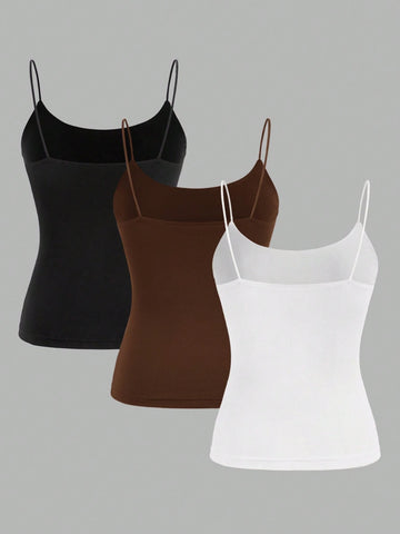 Zwear 3pcs Black, White & Gray Camisole Casual Slim Fit Summer Tank Tops