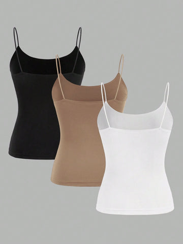 Zwear 3pcs Black, White & Gray Camisole Casual Slim Fit Summer Tank Tops