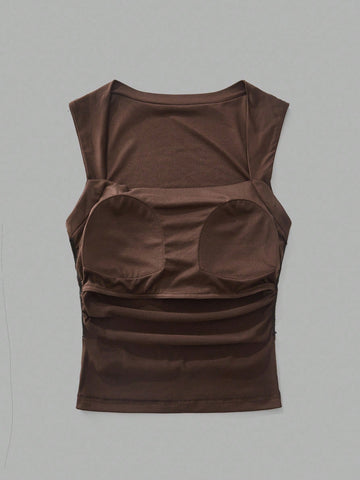 EZwear 3pcs/Pack Padded Square Neck Bra-Free Slim-Fit Women's Tank Top