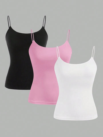 Zwear 3pcs Black, White & Gray Camisole Casual Slim Fit Summer Tank Tops