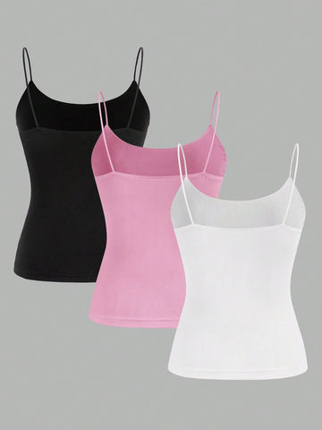 Zwear 3pcs Black, White & Gray Camisole Casual Slim Fit Summer Tank Tops