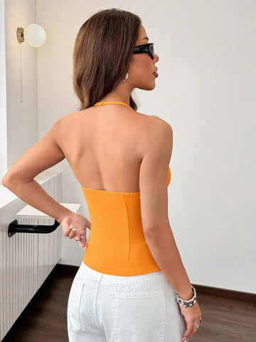 EZwear Casual Knit Solid Color Regular Fit Backless Sleeveless Tank Top