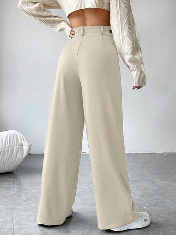 EZwear Solid High Waist Wide Leg Black Suit Pants