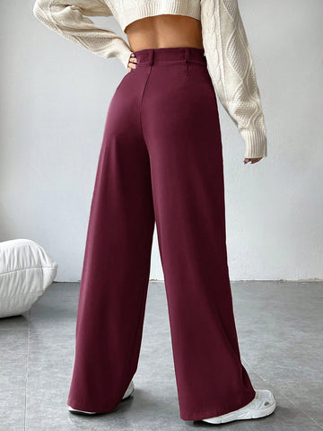 EZwear Solid High Waist Wide Leg Black Suit Pants