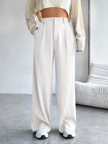 EZwear Solid High Waist Wide Leg Black Suit Pants