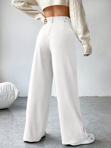 EZwear Solid High Waist Wide Leg Black Suit Pants