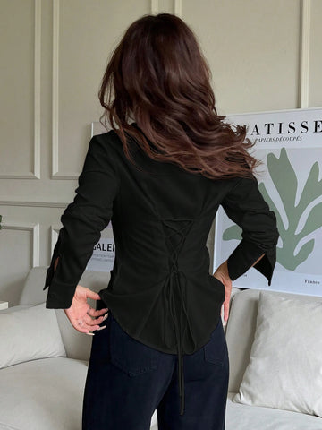 EZwear Women's Solid Color Button Front Long Sleeve Casual Blouse