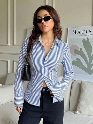 Women's Drawstring Solid Color Long Sleeve Single-Breasted Shirt
