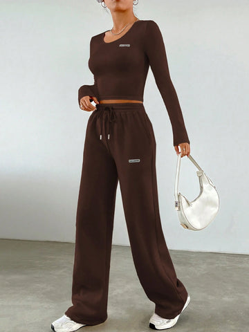 Women's Letter Print Long Sleeve T-Shirt And Sweatpants