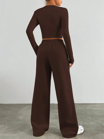 Women's Letter Print Long Sleeve T-Shirt And Sweatpants