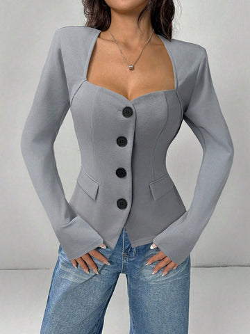Women's Casual Commute Plain Fitted Blazer Jacket