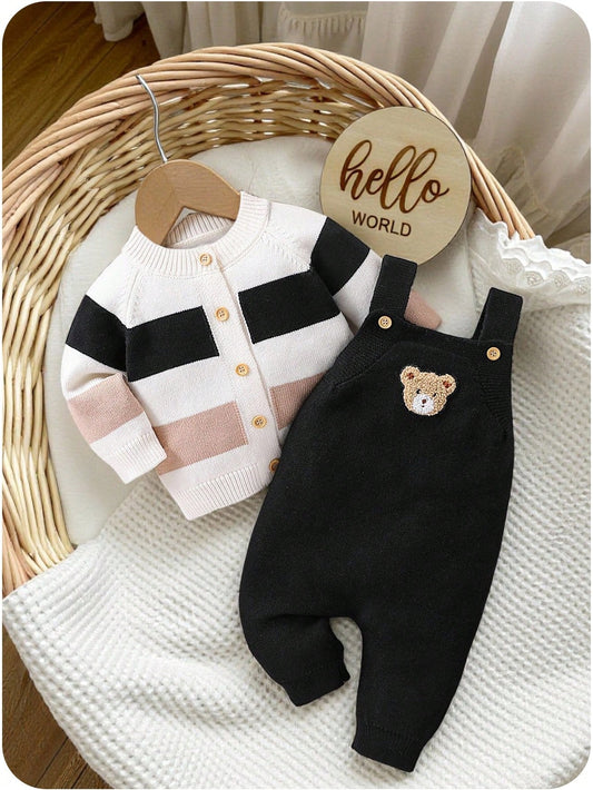 Fashionable Cute Versatile Baby Boy Striped Print Long Sleeve Cardigan Sweater